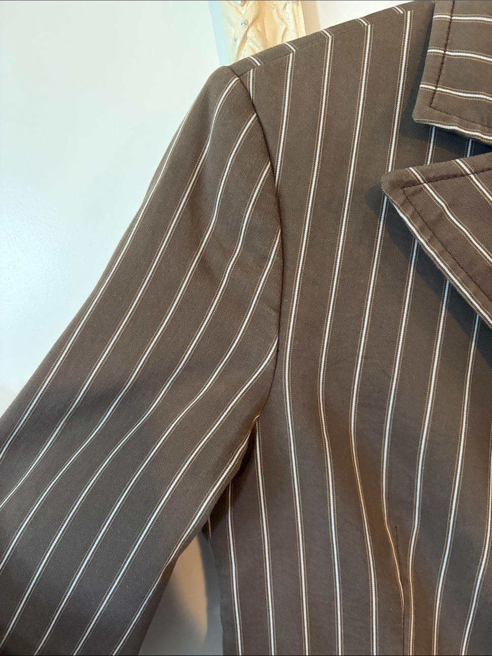 TAGLIA | Vintage Cotton Brown Pinstripe Women's Blazer - Picture 5 of 14